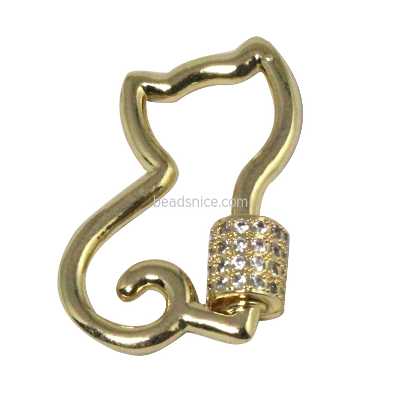 Brass Carabiner Lock Charm Brass Micro Pave Cubic Zirconia Screw Locking Carabiner