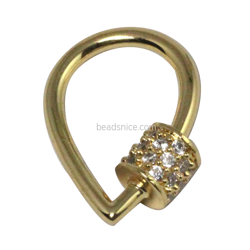 Micro Pave Cubic Zirconia Locking Carabiner Keychain Clear Golden Brass