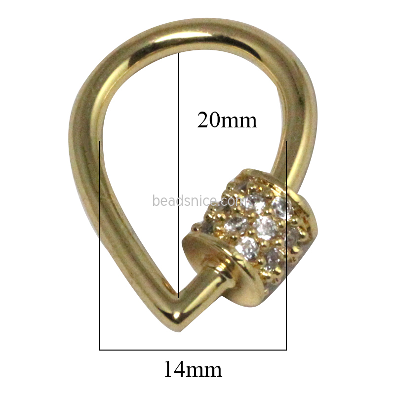 Micro Pave Cubic Zirconia Locking Carabiner Keychain Clear Golden Brass