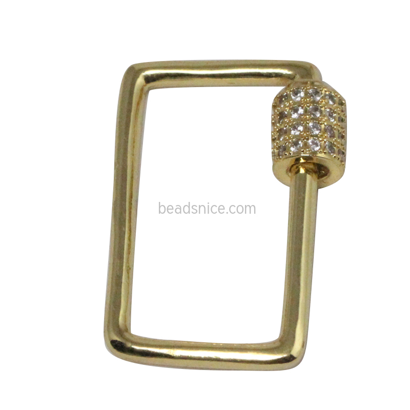 Brass Micro Pave Cubic Zirconia Platinum Clear Square Charms Screw Locking Carabiner Key Chain