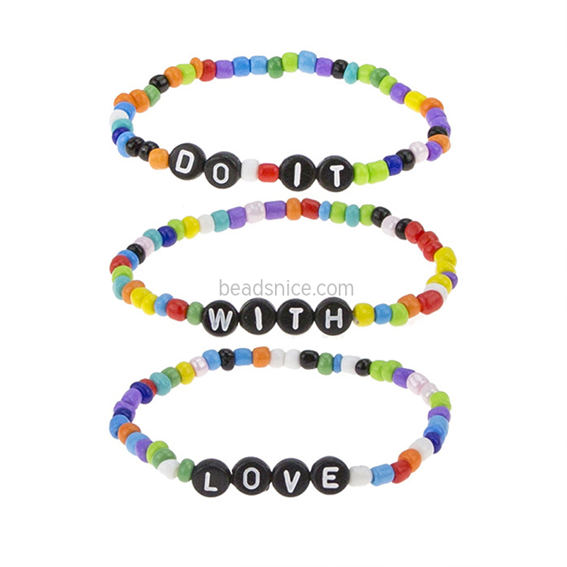 Boho style English alphabet color rice beads set bracelet