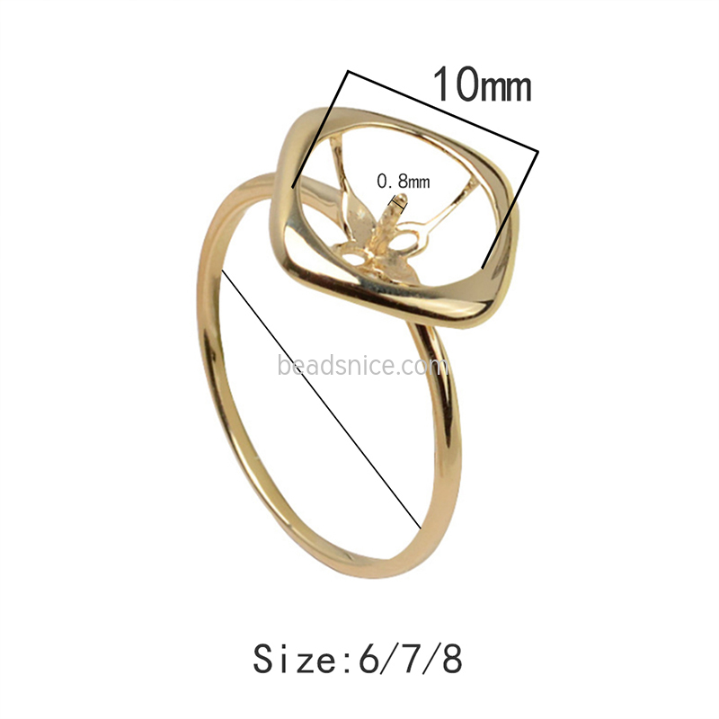 18K Gold Square Support Ring Ring DIY Accessories