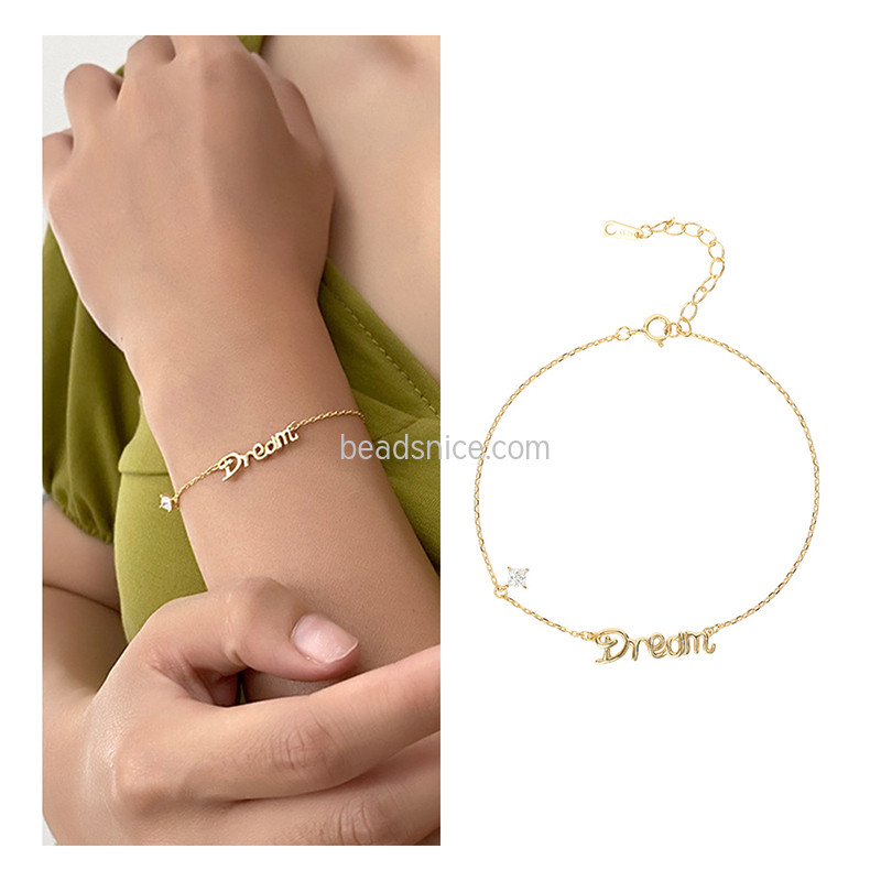 s925 sterling silver european and american style english letter bracelet
