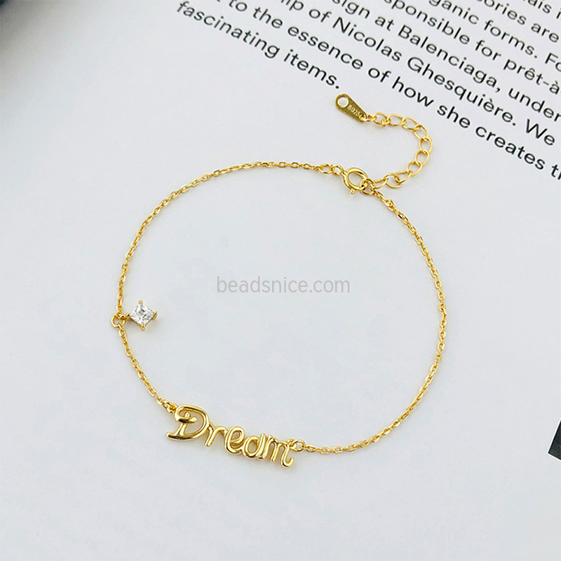 s925 sterling silver european and american style english letter bracelet