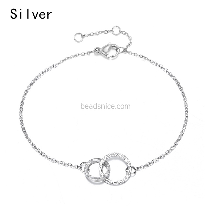 Simple stainless steel gilded circle pendant ladies bracelet