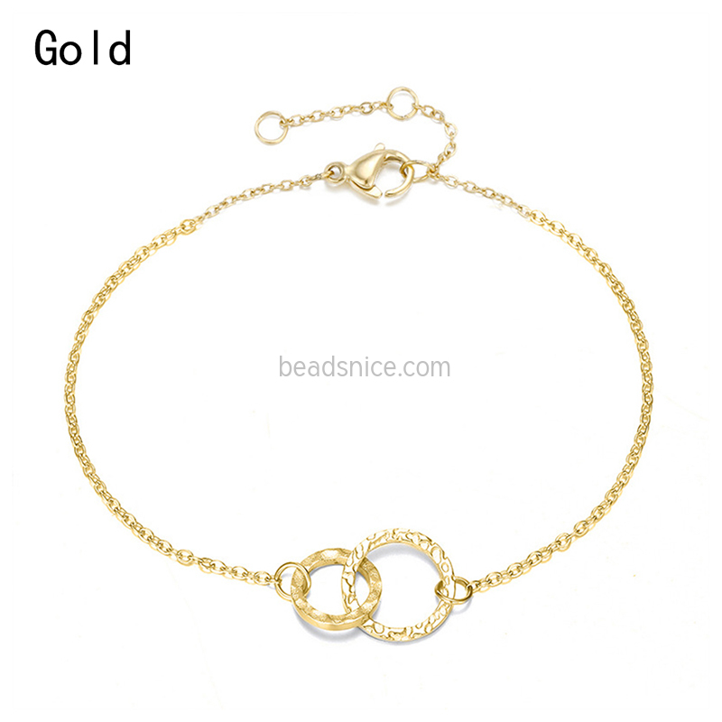 Simple stainless steel gilded circle pendant ladies bracelet