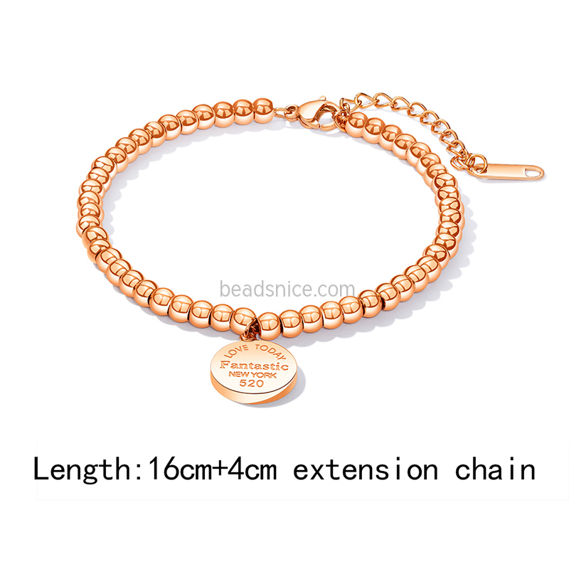 Fashion round brand pendant titanium steel round bead bracelet
