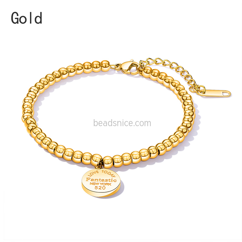 Fashion round brand pendant titanium steel round bead bracelet