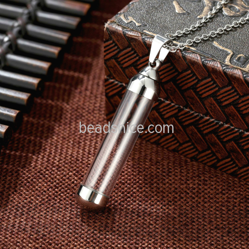 Fashion Popular Titanium Steel Glass Bottle Perfume Jewelry Necklace Wishing Bottle Gift for Womens