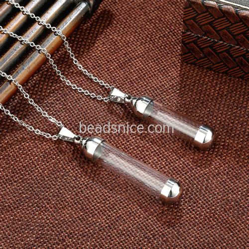 Fashion Popular Titanium Steel Glass Bottle Perfume Jewelry Necklace Wishing Bottle Gift for Womens