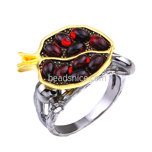Metal Vintage Fruit Red Pomegranate Ring Red Garnet Ring Tree Vine Fruit Jewelry Gifts for Women