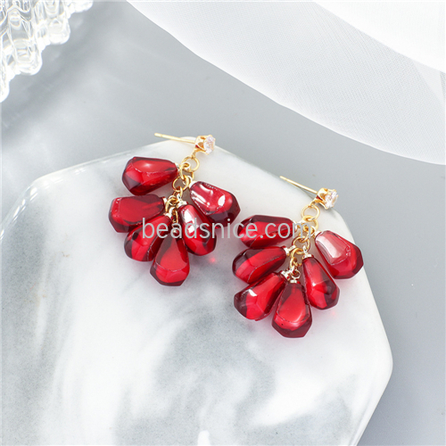 925 Sliver Needle Vintage Fruit Earrings Pomegranate Earrings Pomegranate Seed Beads Earrings for Women
