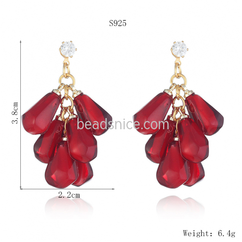 925 Sliver Needle Vintage Fruit Earrings Pomegranate Earrings Pomegranate Seed Beads Earrings for Women
