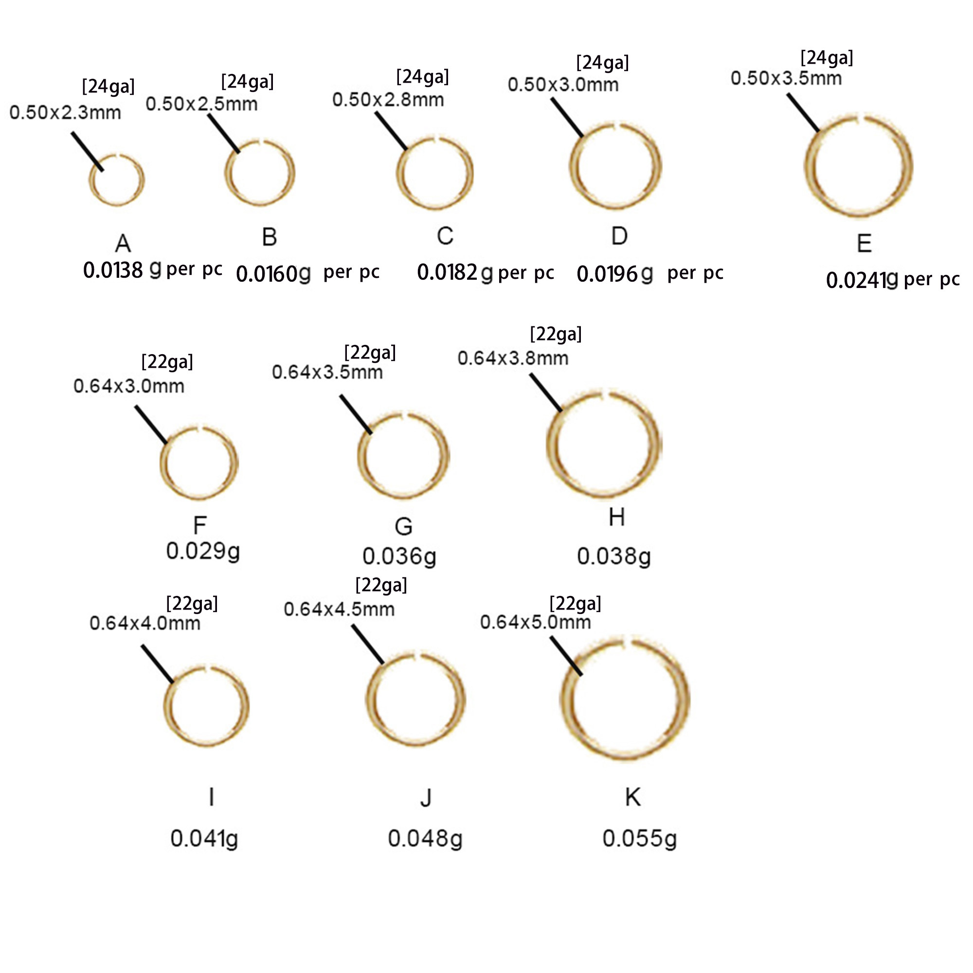 22-24 gauge 14k gold open jump ring jewelry making supplies
