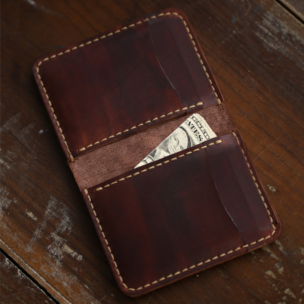 Real leather vintage style short wallet