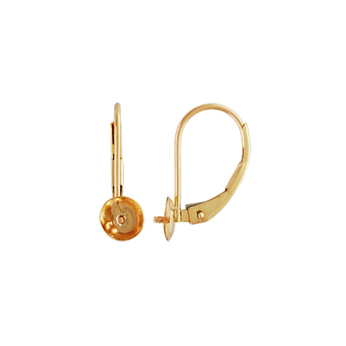 Medium pearl cup leverback 14k gold earring hook pearl setting