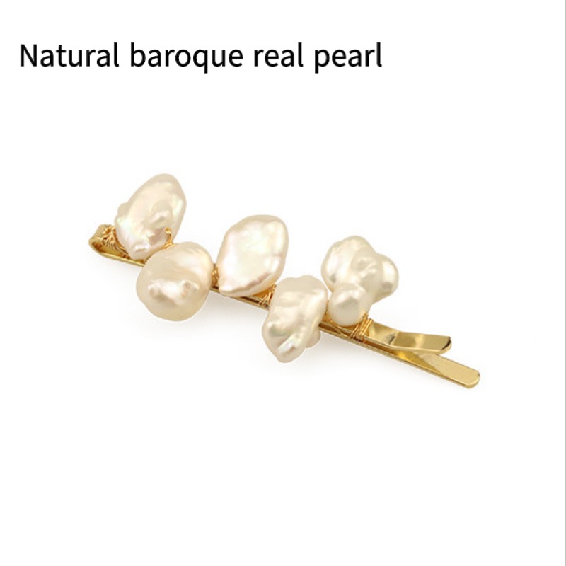 Natural baroque real pearl hair clip