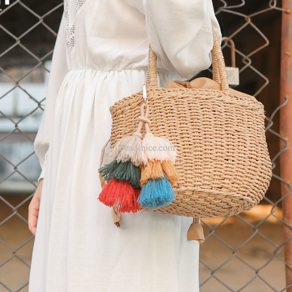 Colorful Boho Pom Pom Tassel Bag Charm Key Chain