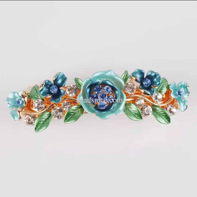 4 Colorful Vintage Decorative Flower Design Metal Gold Tone French Barrettes Hair Clasps Accessories Women Girls