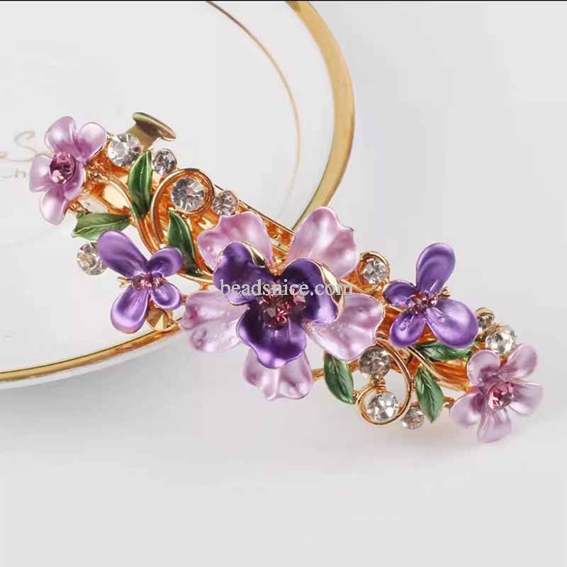 4 Colorful Vintage Decorative Flower Design Metal Gold Tone French Barrettes Hair Clasps Accessories Women Girls