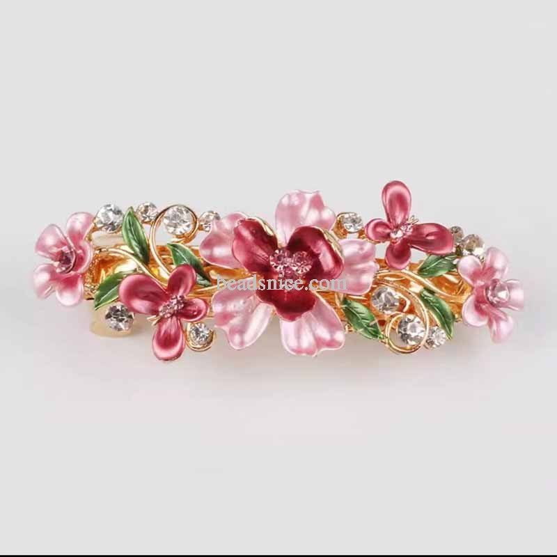 4 Colorful Vintage Decorative Flower Design Metal Gold Tone French Barrettes Hair Clasps Accessories Women Girls