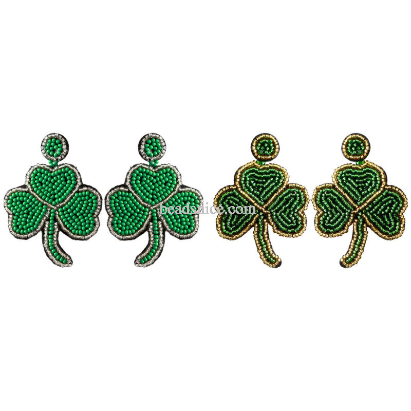 Patricks Day Earrings Green Beaded Shamrock Earrings Handmade Good Luck Clover Dangle Earrings Funny Irish Holiday Party Jewelry