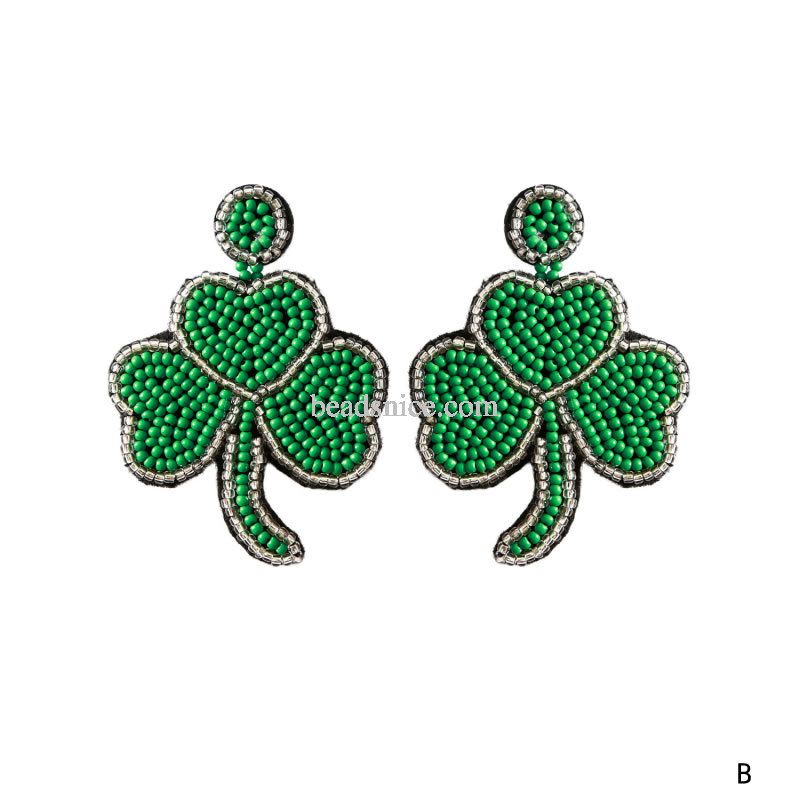 Patricks Day Earrings Green Beaded Shamrock Earrings Handmade Good Luck Clover Dangle Earrings Funny Irish Holiday Party Jewelry