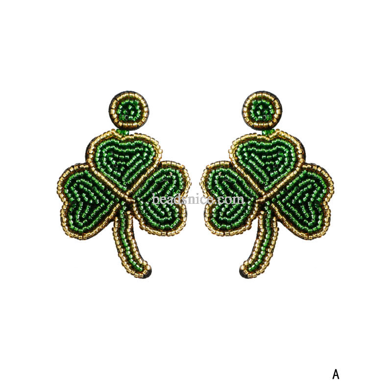 Patricks Day Earrings Green Beaded Shamrock Earrings Handmade Good Luck Clover Dangle Earrings Funny Irish Holiday Party Jewelry