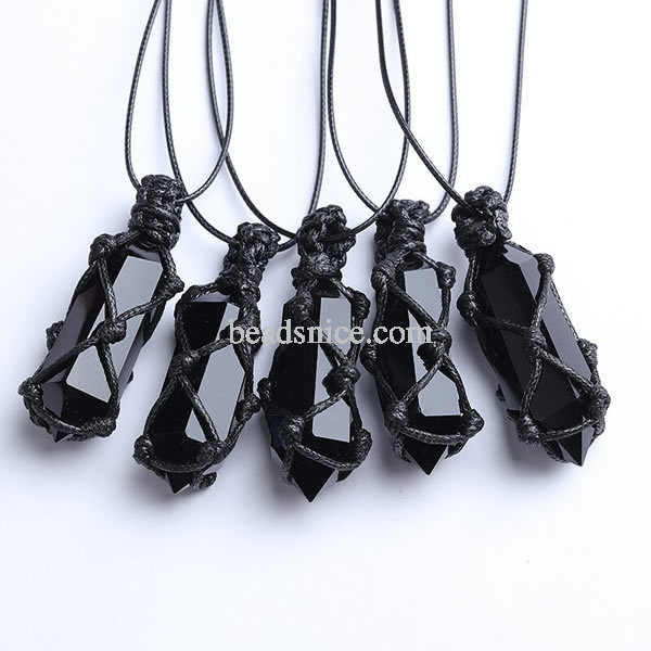 Black Obsidian Pendant Necklace-Obsidian Stone Hexagon Point Wrapped Necklace for Men-Obsidian Healing Crystal Necklace for Wome