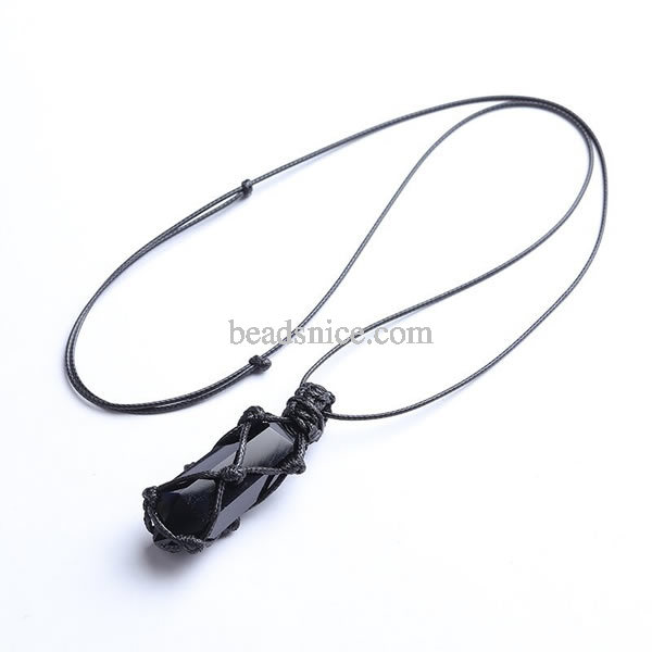 Black Obsidian Pendant Necklace-Obsidian Stone Hexagon Point Wrapped Necklace for Men-Obsidian Healing Crystal Necklace for Wome