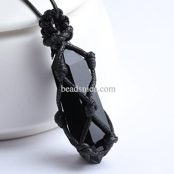 Black Obsidian Pendant Necklace-Obsidian Stone Hexagon Point Wrapped Necklace for Men-Obsidian Healing Crystal Necklace for Wome