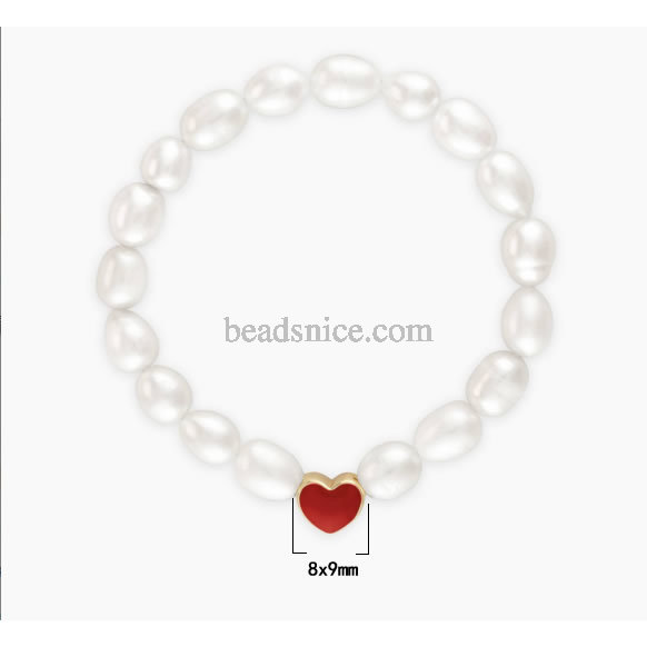 Natural Fresh Water Pearls Women Pearl Bracelet with the red heart that changes colors 6.5inch