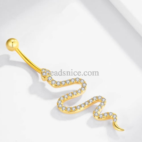 Gold navel nail snake element sexy internet celebrity same trendy ins style pure gold 999 navel nail 18K diamond piercing