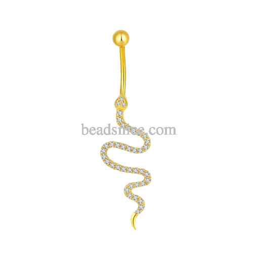 Gold navel nail snake element sexy internet celebrity same trendy ins style pure gold 999 navel nail 18K diamond piercing