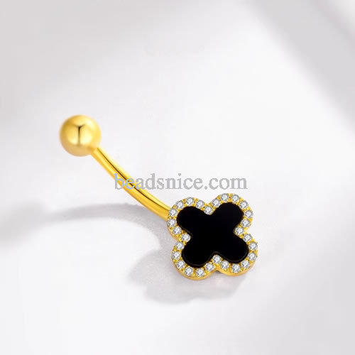 Gold navel nail, presbyopic four-leaf clover, diamond-encrusted agate, moissanite, the same trendy pure gold 999 navel nail ring