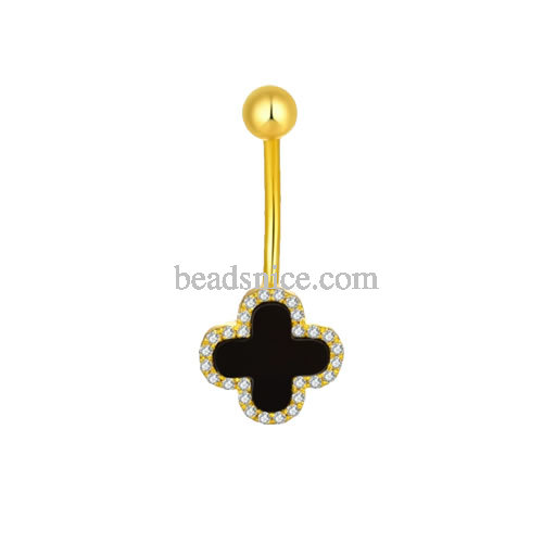 Gold navel nail, presbyopic four-leaf clover, diamond-encrusted agate, moissanite, the same trendy pure gold 999 navel nail ring