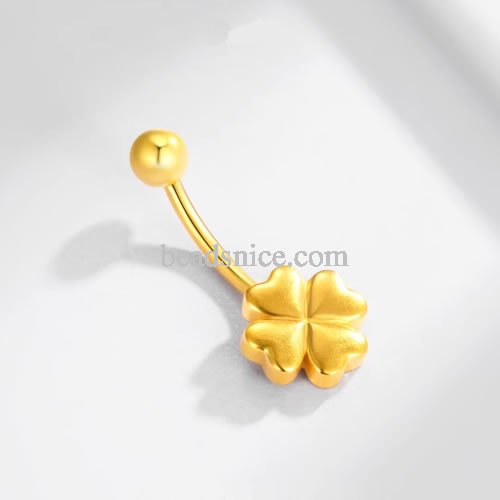 Pure gold 999 gold belly button nail love four-leaf clover Internet celebrity same style anti-allergic navel nail breast nail to