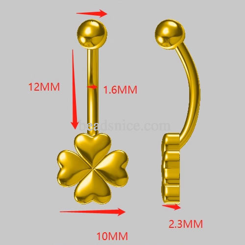 Pure gold 999 gold belly button nail love four-leaf clover Internet celebrity same style anti-allergic navel nail breast nail to