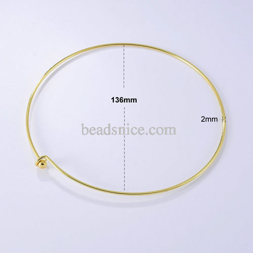 Brass necklace,inside diameter:136.5mm, 2mm thick，bead :6mm ,nickel free,lead safe,