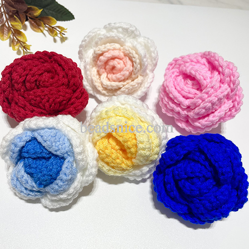 Artificial Plants Hand-Woven Roses,Knitting Crochet Flower Bouquet,Crochet Handmade Red Rose Artificial Flowers,Wedding Decor Su