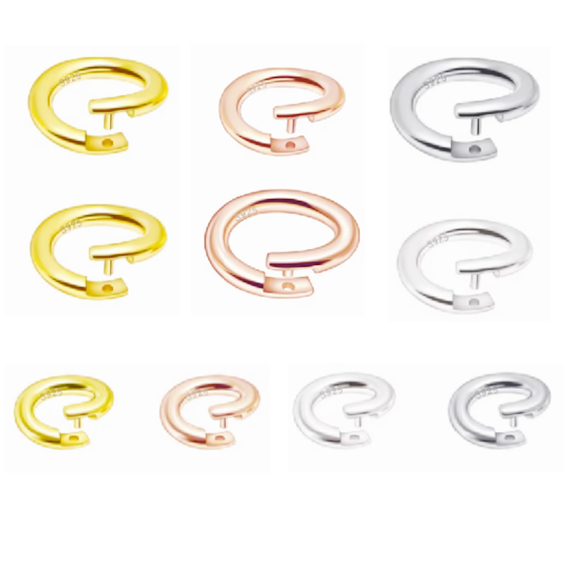 925 sterling silver semi closed open ring clasp with movable clasp silver ring