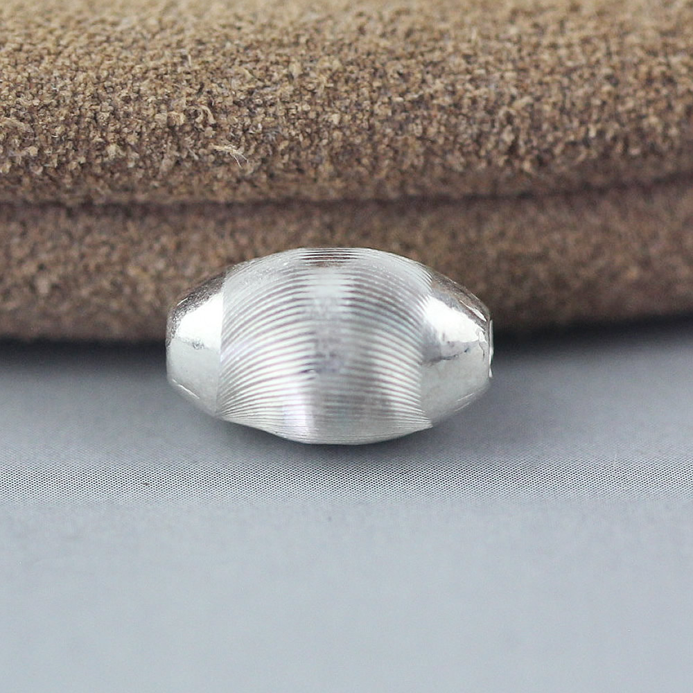 Sterling Silver Oval Rice Bead, Textured Striped Spacer Bead for Bracelet Necklace Jewelry Making Supplies