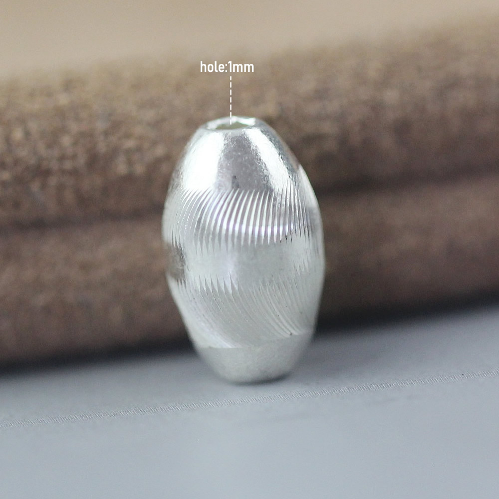Sterling Silver Oval Rice Bead, Textured Striped Spacer Bead for Bracelet Necklace Jewelry Making Supplies