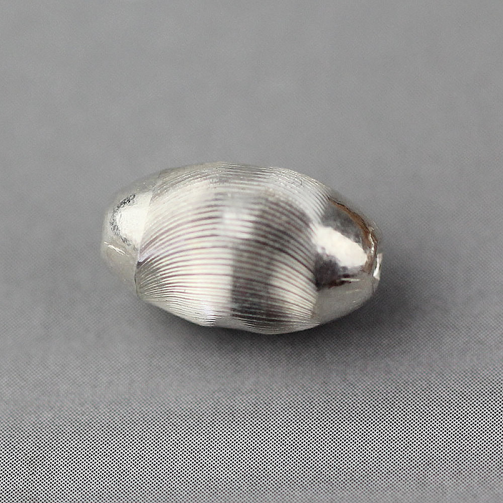 Sterling Silver Oval Rice Bead, Textured Striped Spacer Bead for Bracelet Necklace Jewelry Making Supplies