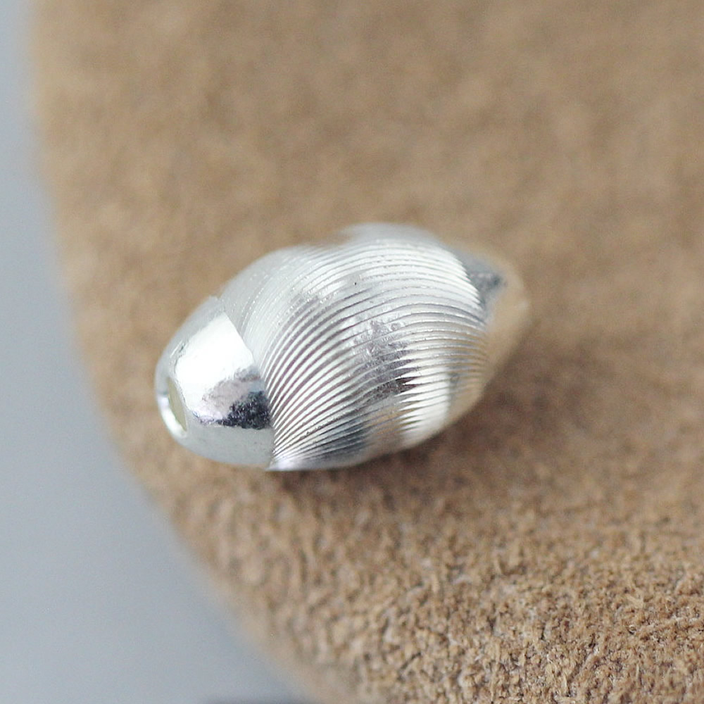 Sterling Silver Oval Rice Bead, Textured Striped Spacer Bead for Bracelet Necklace Jewelry Making Supplies