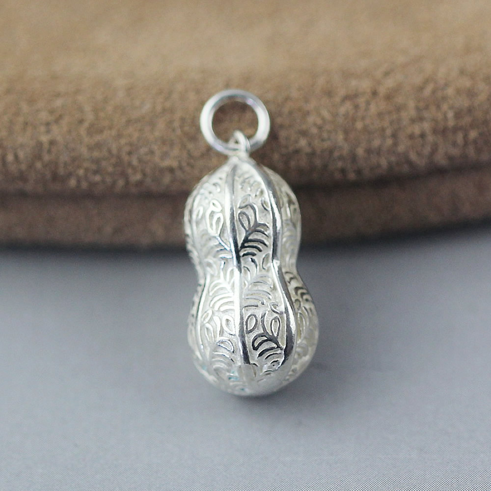 Sterling Silver Pendant Carved Peanut Shape Lab Tested Anti Tarnish Scandinavian Ladies Jewelry Craft Findings