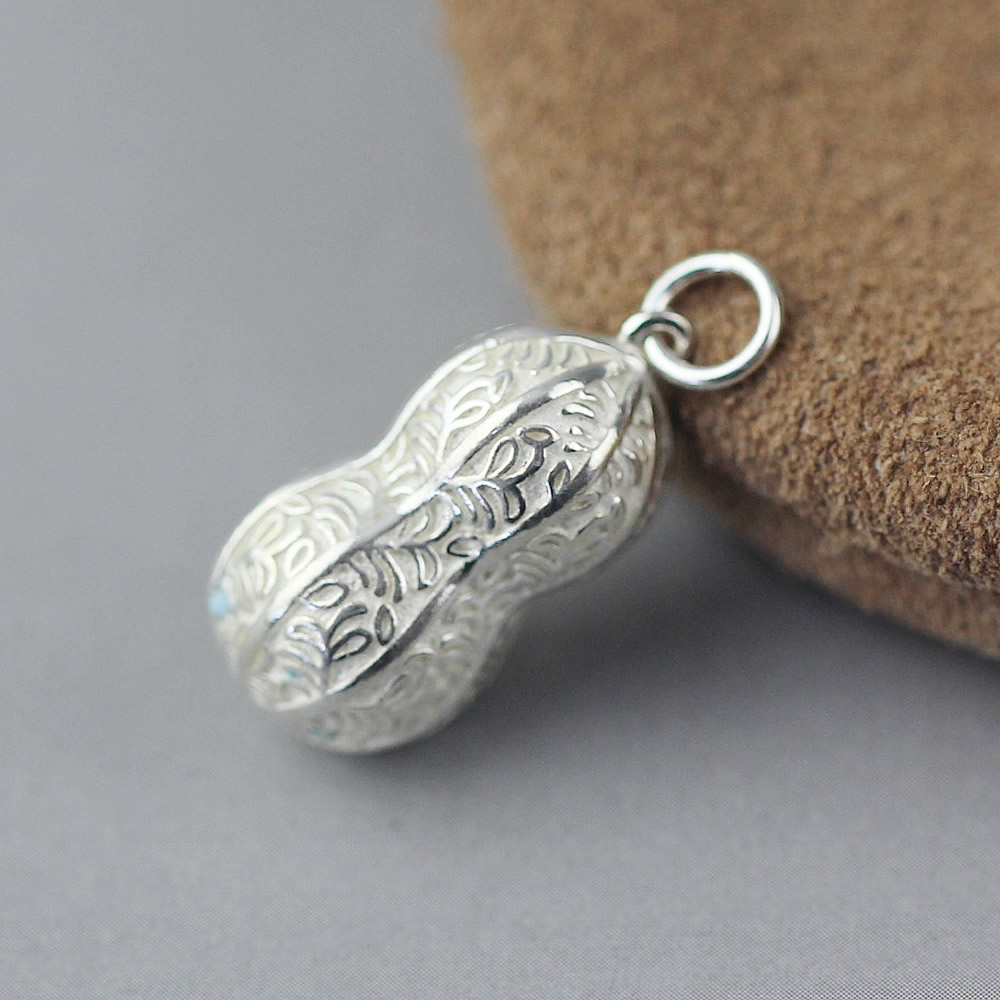 Sterling Silver Pendant Carved Peanut Shape Lab Tested Anti Tarnish Scandinavian Ladies Jewelry Craft Findings
