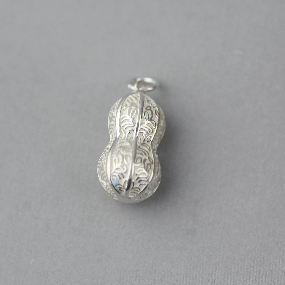 Sterling Silver Pendant Carved Peanut Shape Lab Tested Anti Tarnish Scandinavian Ladies Jewelry Craft Findings