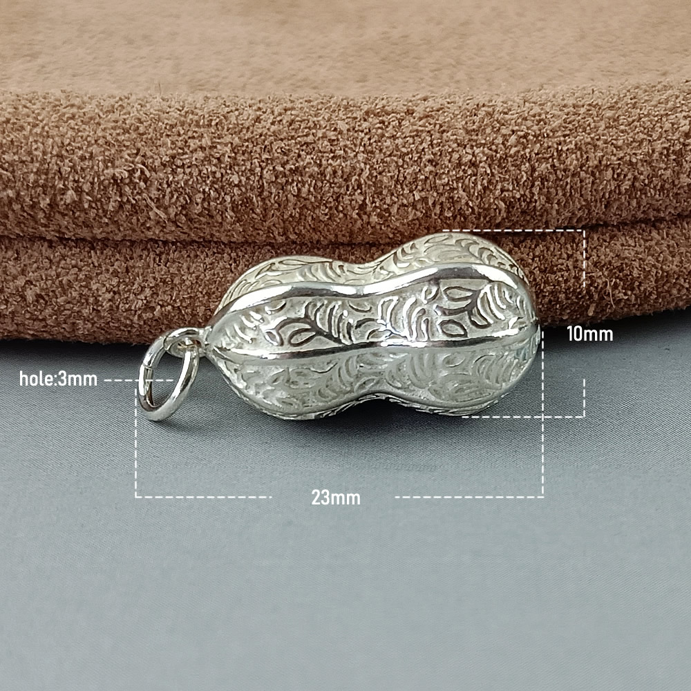 Sterling Silver Pendant Carved Peanut Shape Lab Tested Anti Tarnish Scandinavian Ladies Jewelry Craft Findings