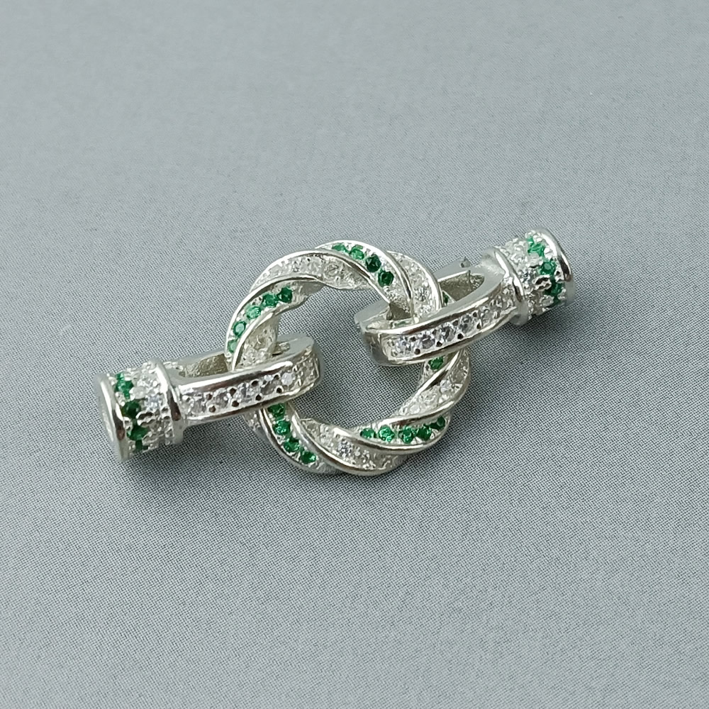 Sterling Silver Interlocking Loop Toggle Clasp Lab Verified Inlaid Stone Fastener